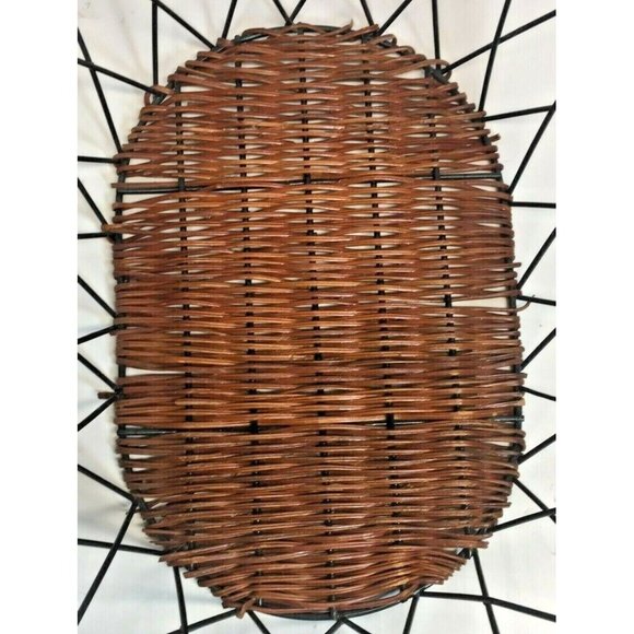 Black Metal & Brown Wicker Oval Basket With Handle & Leaf Design - Picture 5 of 8